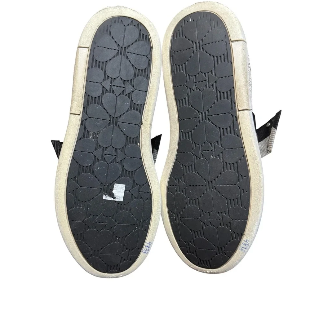 Kate Spade Lexi Shoes Womens‎ Size 7 White Leather Striped Bow Slip On Sneakers